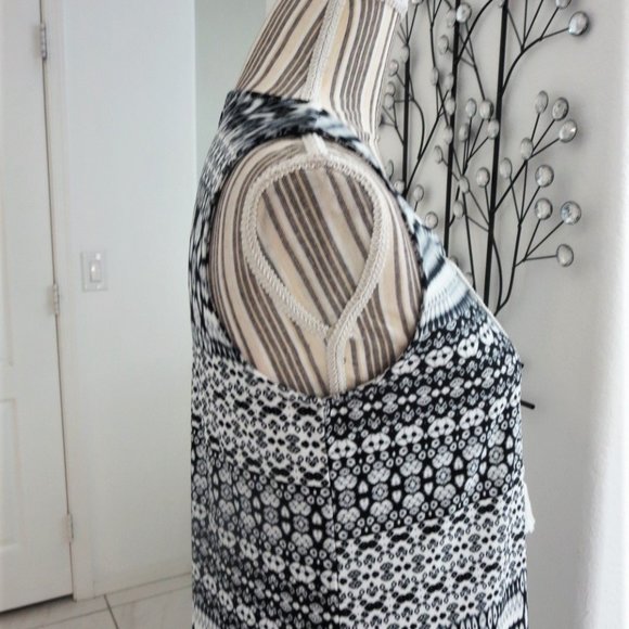 Like New World Unity Stretch Jersey Sleeveless Tassel Black White Ikat Dress S - Picture 7 of 13